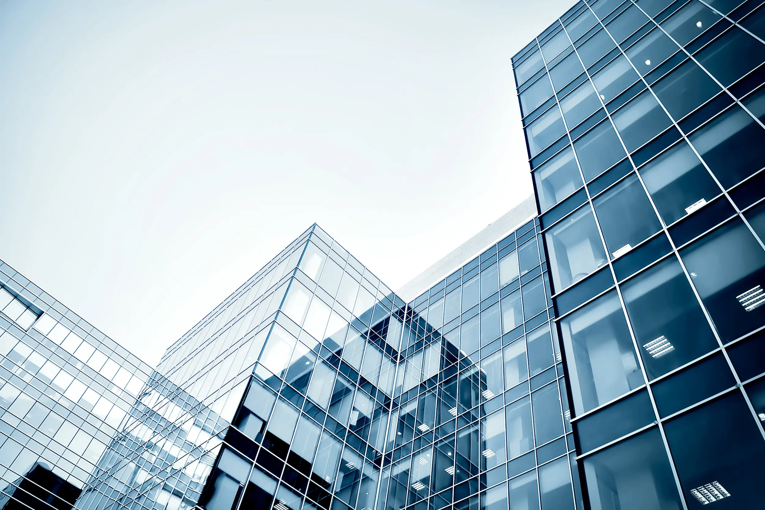 Modern glass business building from low angle view